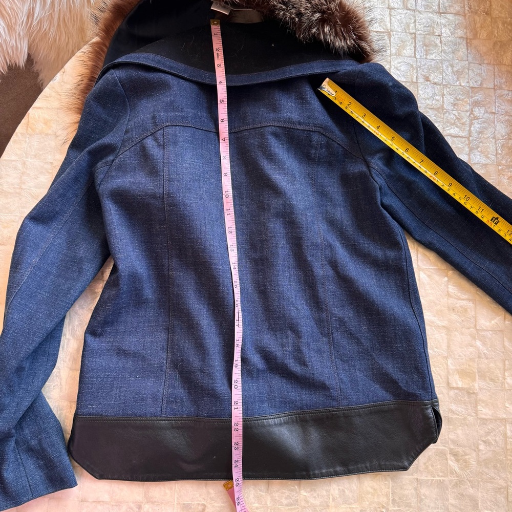 Veronica Beard Jacket with Fur Collar genuine leather trim real fur removable - Picture 7 of 10